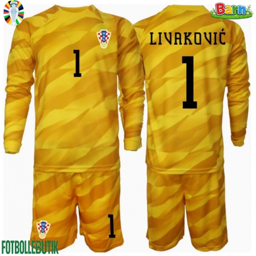 Kroatien Dominik Livakovic #1 Målvakt Hemmaställ Barn EM 2024 Långärmad (+ Korta byxor)